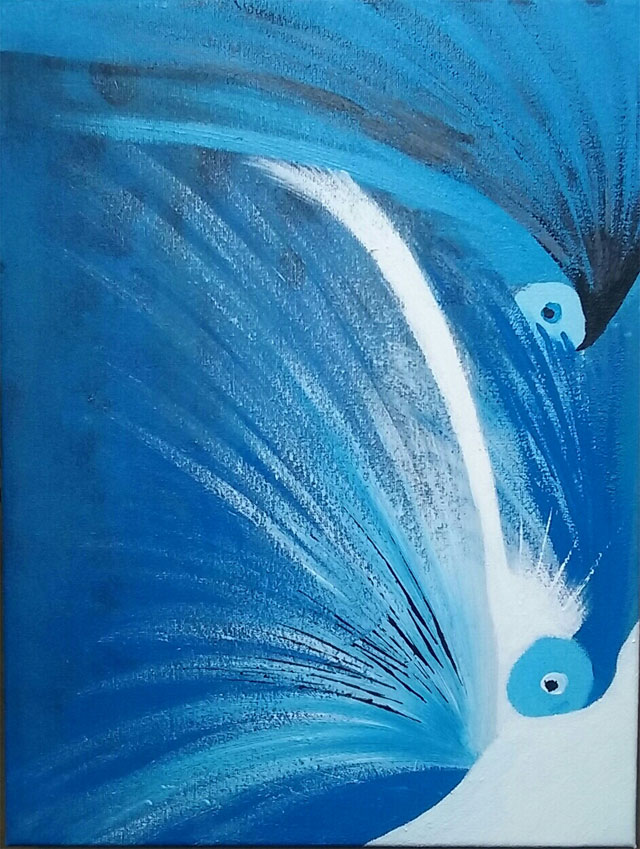Peinture abstraite à l'acrylique bleue, blanche et noire